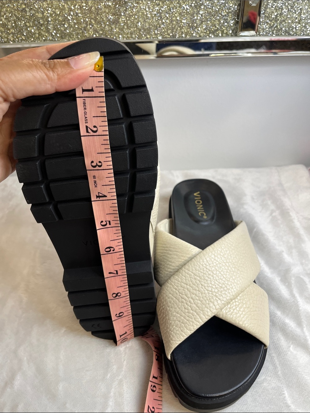 Vionic Ivory Leather Crisscross Slide Mules - Picture 11 of 12